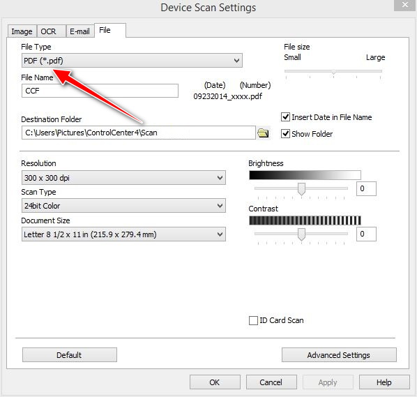 Brother Device scan PDF setting