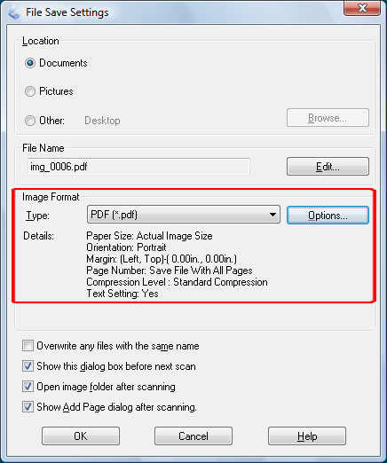 Epson scan file settings